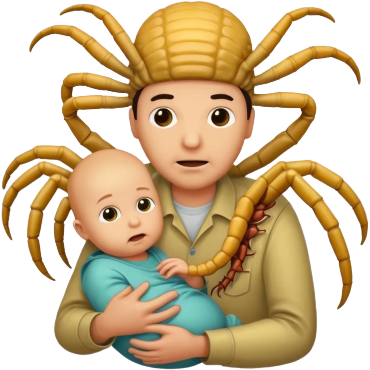 man with Baby Facehugger on his face emoji