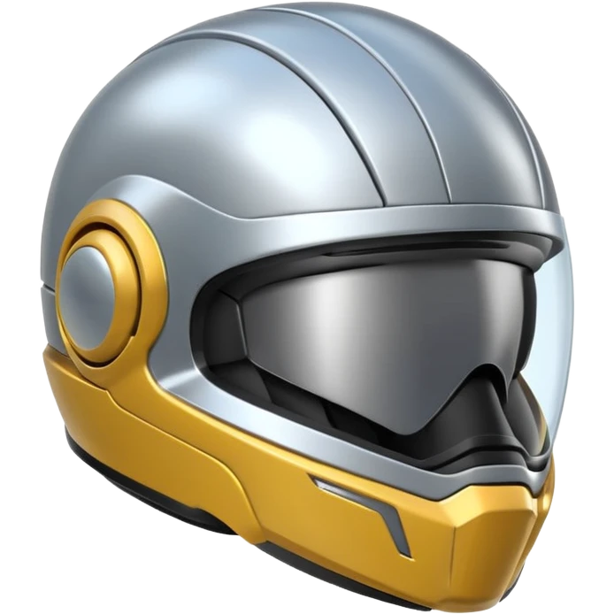 A futuristic helmet emoji made of silver chrome, smooth aerodynamic shape, minimal visor detail, reflective metallic surface, sci-fi aesthetic, iOS emoji style, centered on clean white background emoji