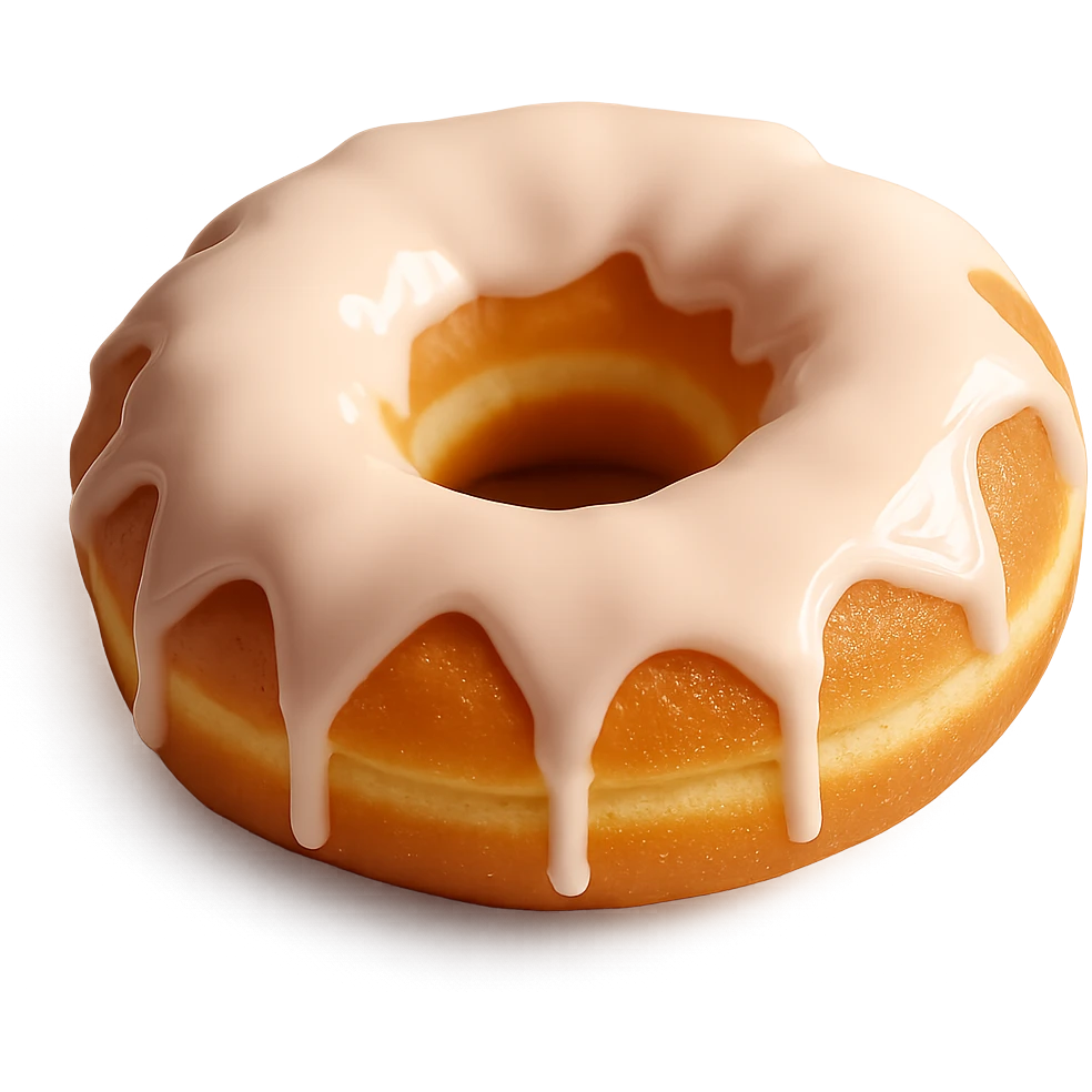 Isolate the realistic glazed donut with soft lighting, plain glazed with glossy finish on a transparent background, removing all other background elements. emoji