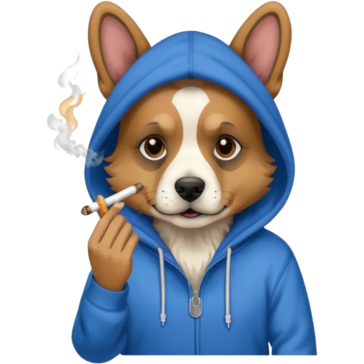 Dog wearing a hoodie smoking a joint emoji