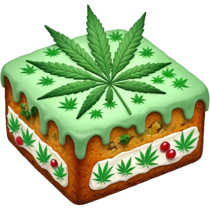 frosted fruit cake with cannabis leaf emoji