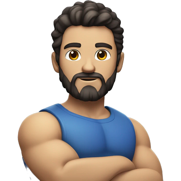 Create a muscular arm, left, biceps on the left arm, dark hair man with a small salt and pepper beard, blue eyes emoji