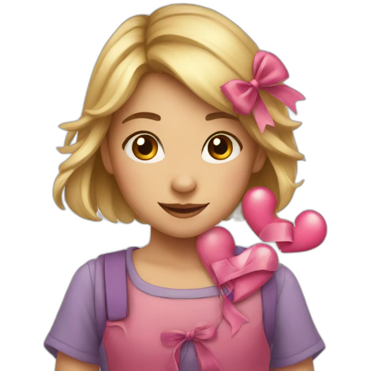 Girl with ribbon and hearts emoji