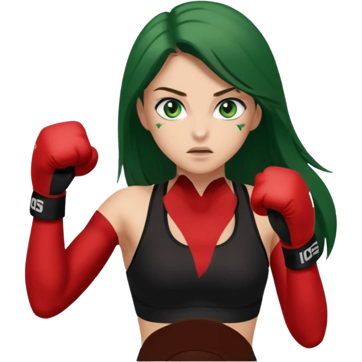 Girl emoji with green eyes and long brown hair, black sports bra throwing a punch  emoji
