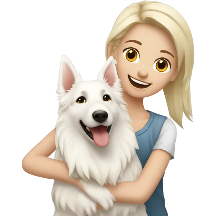 Happy white Swiss Shepherd  with blonde girl emoji