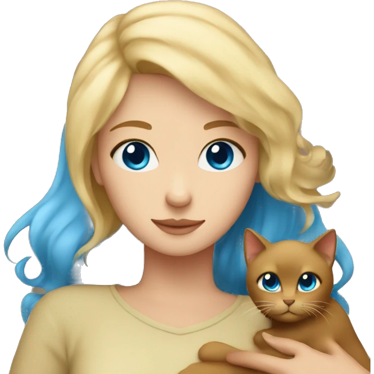 Blonde woman with blue eyes  hugs brown cat  emoji