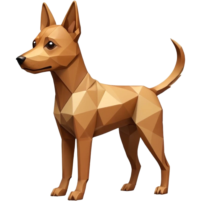 3D render of Stretched Dog, digital glitch art aesthetic, data corruption visual, brown dog stretched infinitely into a tan polygon spike, pixelated distortion, emoji style, isolated on white background --v 6.0. emoji