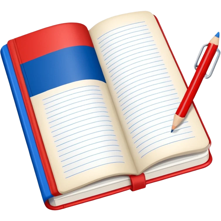 book with Russian flag colors, open notebook and pencil nearby emoji