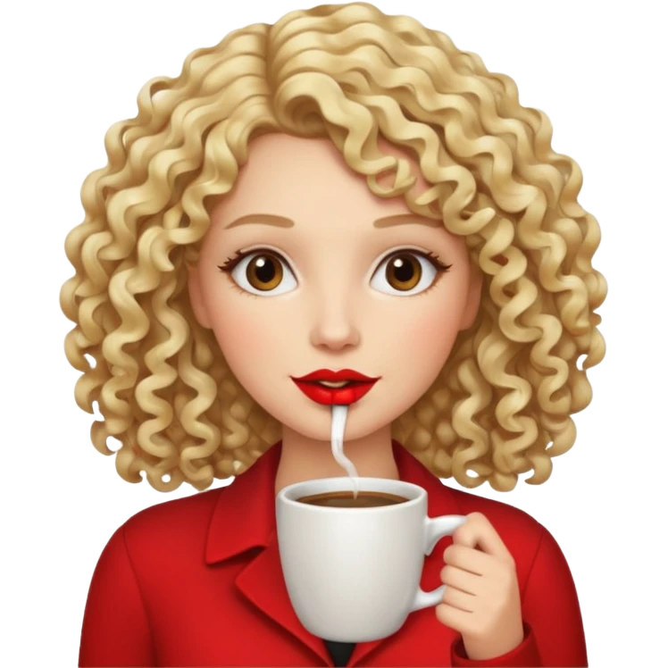 curly blonde woman drink coffe emoji