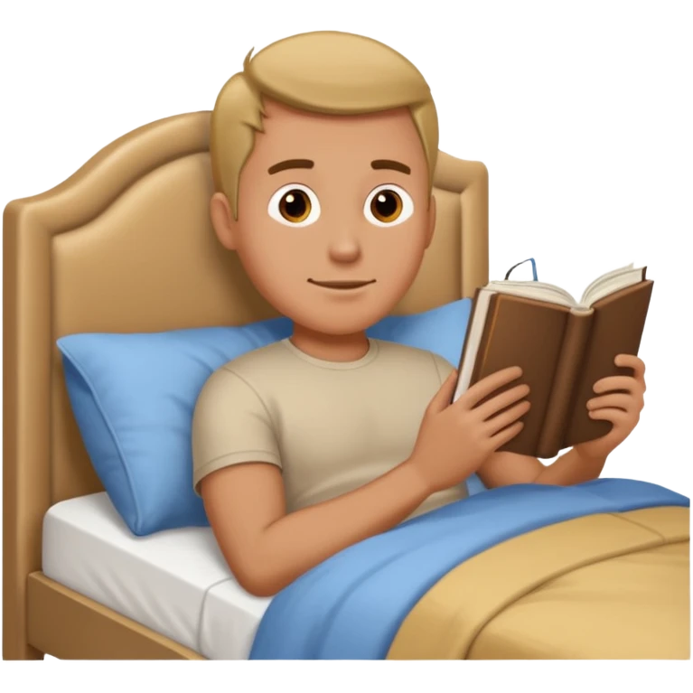 Man laying in bed reading a book emoji
