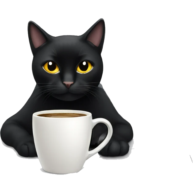 black cat coding in computer drinking coffee emoji