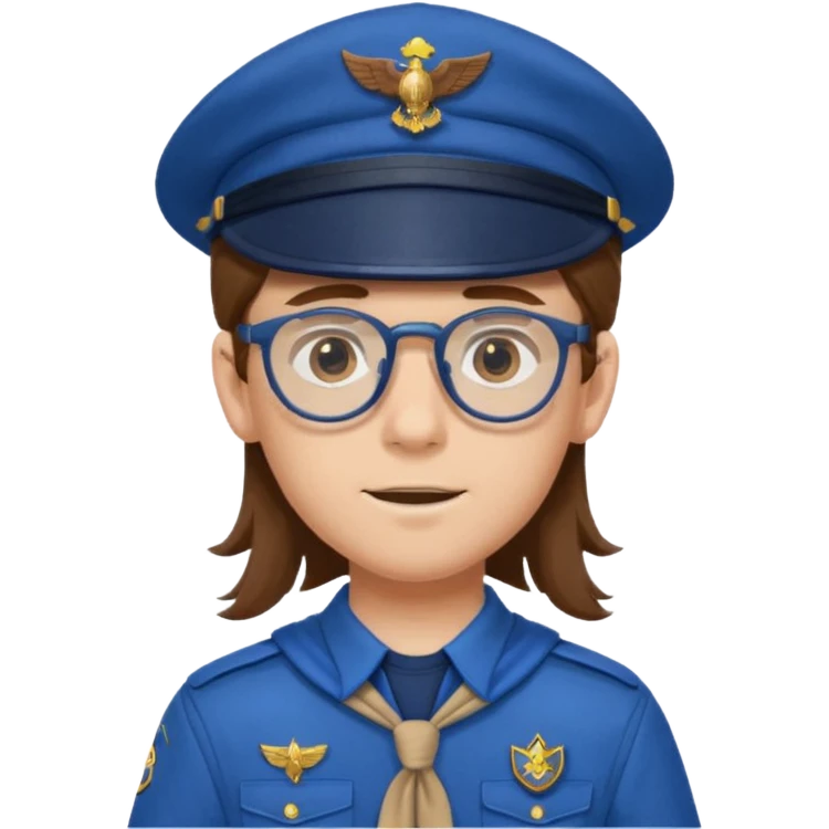 scout boy long hair spectacled blue uniform with cap very unique looking emoji