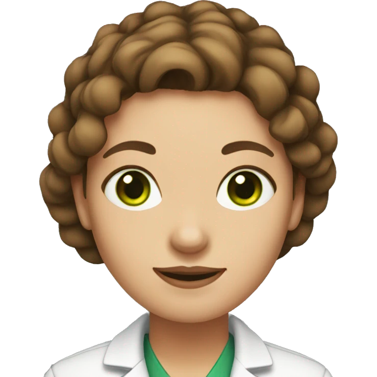 Female scientist with green eyes and brown hair in a bun emoji