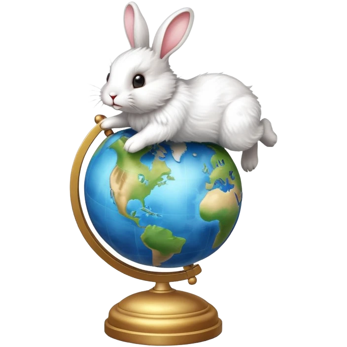 Bunny running on top of a globe of the earth emoji