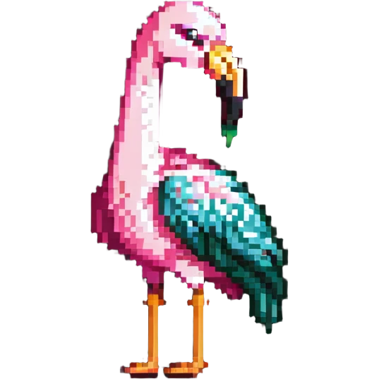 flamingo showing middle finger, pixel art emoji