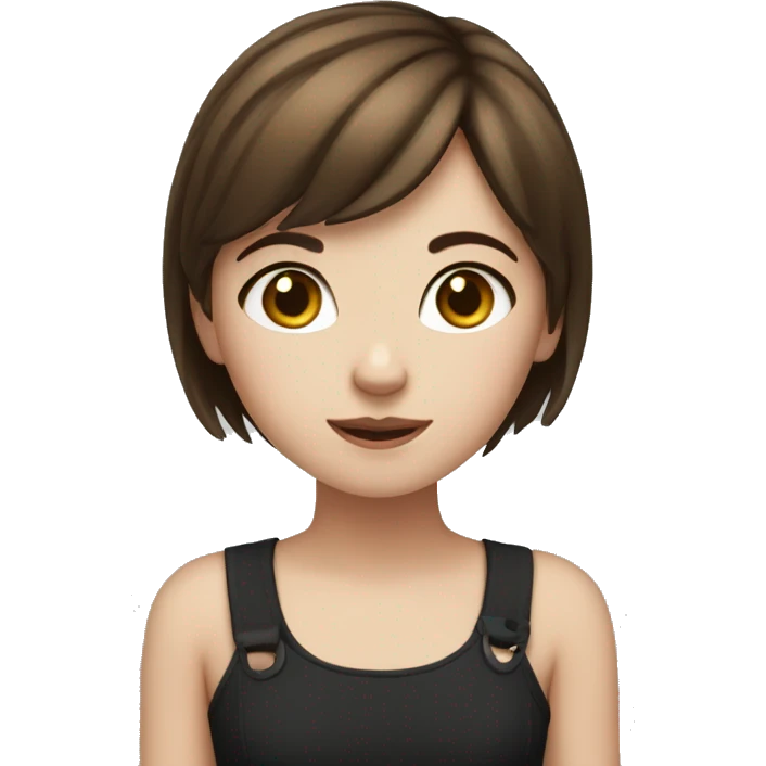 Girl with short brown hair with black and white cat emoji