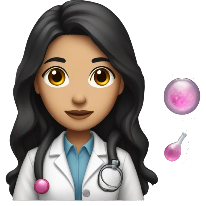 Young beautiful female idol scientist with long black hair and medium skin tone with pink accents emoji