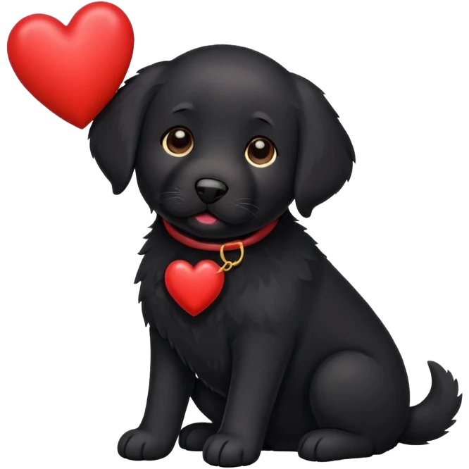 Black lab holding a heart emoji