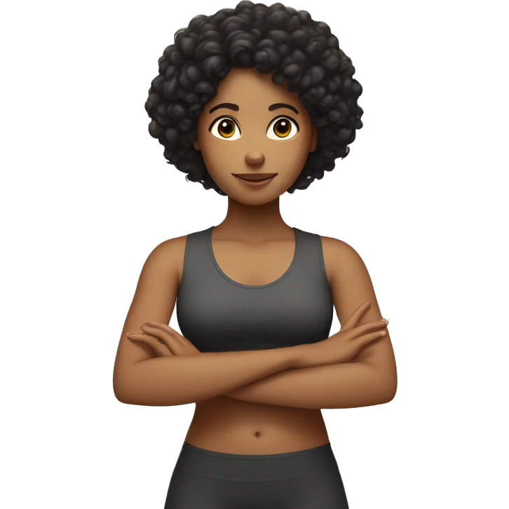 Tan girl curly black hair in Tadasana yoga arms crossed emoji