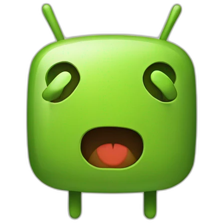 Android's bugdroid logo with a shocked face emoji