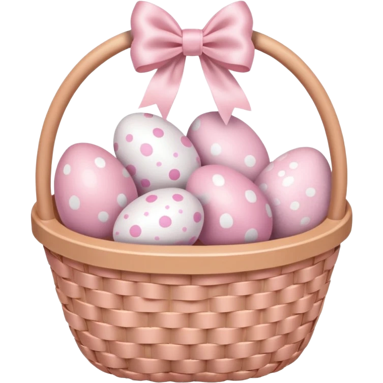 white basket full of light pink easter eggs with a light pink bow emoji