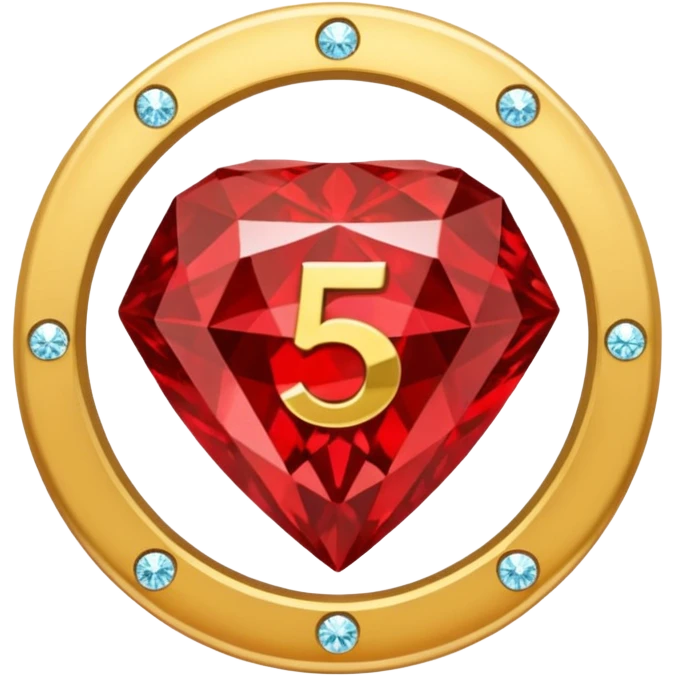 Make a round icon for a paid subscription, a red diamond, and the number 5. emoji