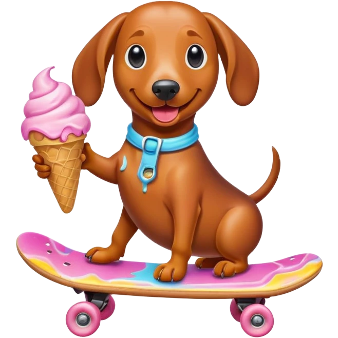 weiner dog skateboarding with icecream emoji