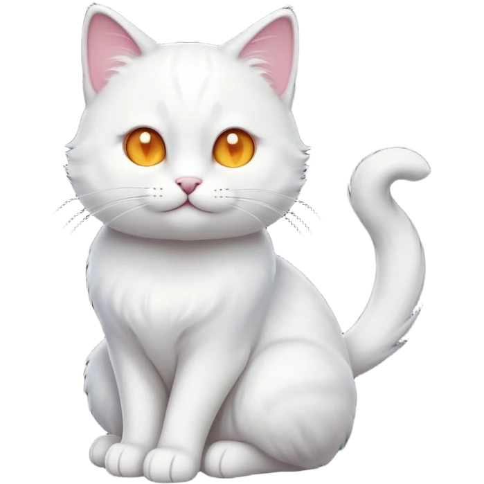 cinematic-[white cat]-realistic-full-body-sitting-emoji,-tail-curled-playfully-around-its-paws,-head-tilted-dramatically,-sleek-[white]-fur,-simplified-yet-realistic-focused-features,-highly-detailed,-glowing-with-an-almost-sarcastic-glow emoji