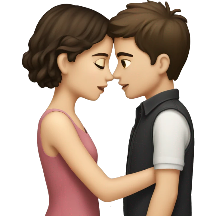 A brunette boy and a pale brunette girl kissing emoji