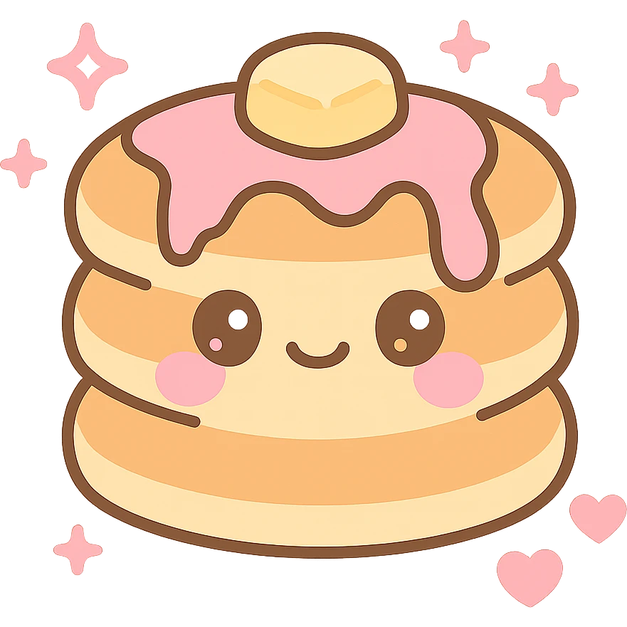 aesthetic pancake, teenage girly style, cute, pink accents, sparkles, playful details emoji