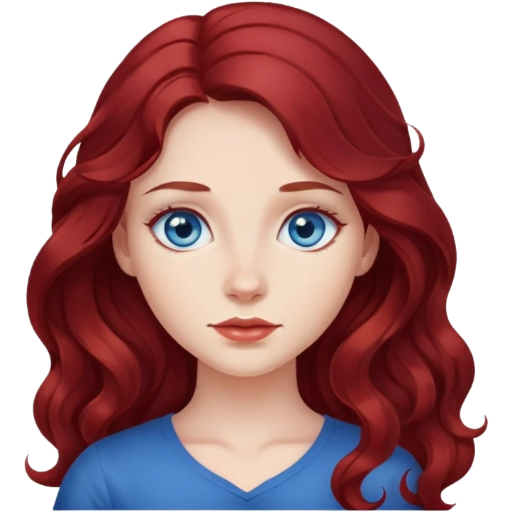 dark red hair, wavy hair, long hair, blue eyes girl emoji