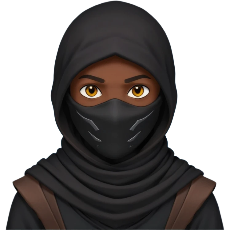 desert assassin portrait, head and shoulders only, dark hood, face scarf, mysterious glowing eyes, stealth vibe, 3D cartoon, mobile game icon style, clean background, no text, no watermark
 emoji