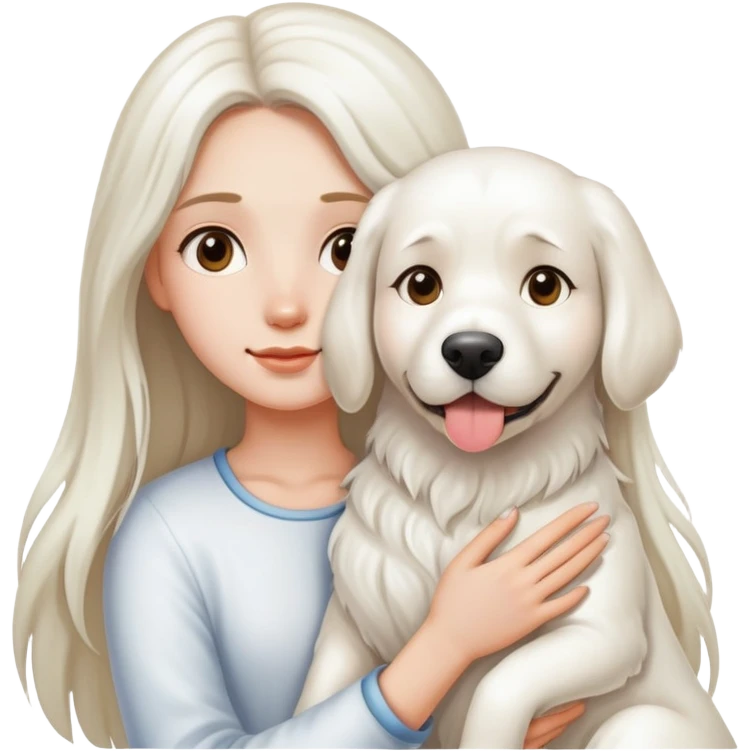 Long-haired girl holding a big white dog emoji