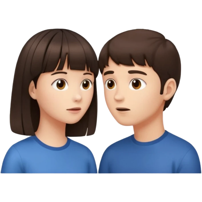 Brunette girl with bangs and brunette boy facing each other and communicating through brain telepathy emoji