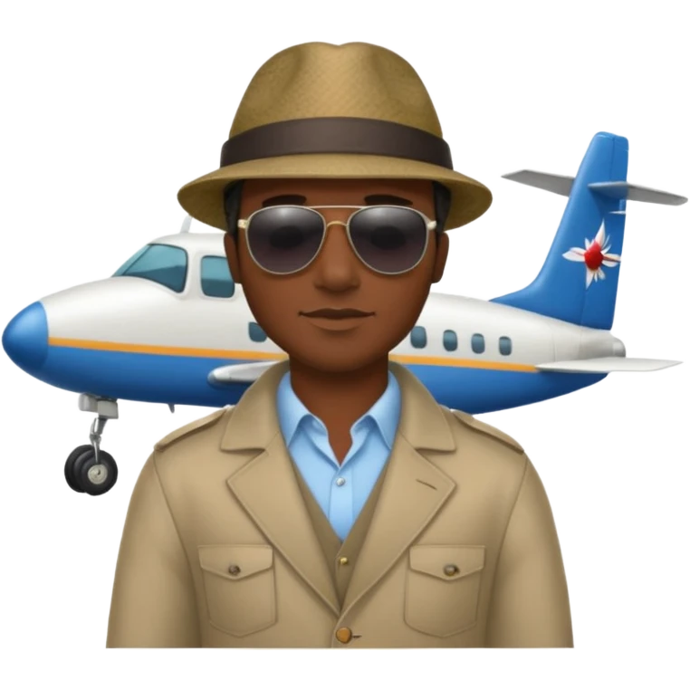 Visage homme créole réunionnais avec chapeau arrive avion emoji