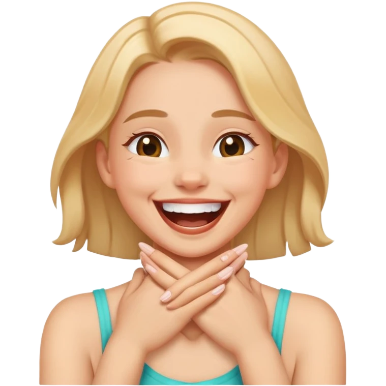 Girl laughing with hands crossing neck emoji