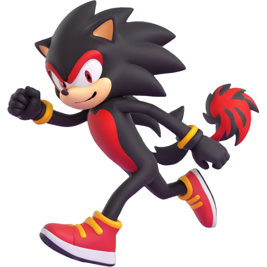 Shadow the Hedgehog running at high speed, red and black color palette, energetic emoji
