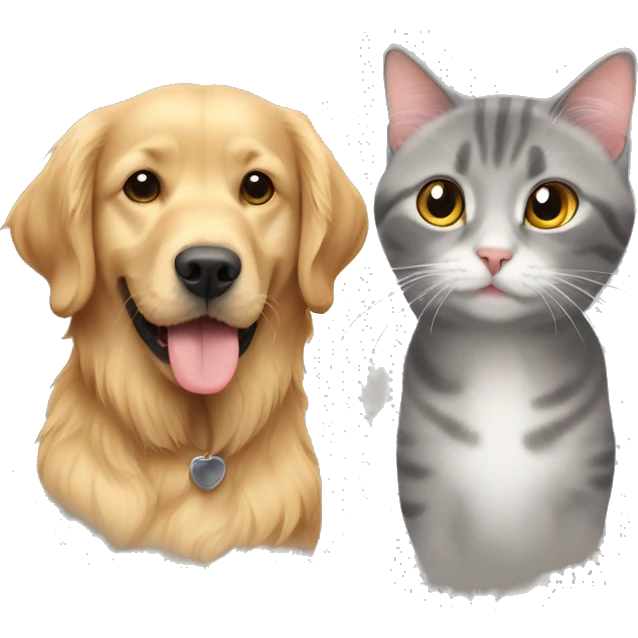 Golden retriever and grey cat shorthair British  emoji