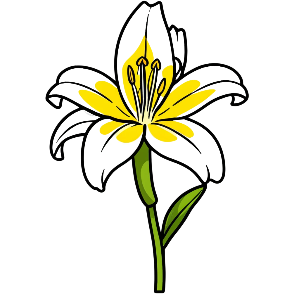 Delicate lily flower with white petals and yellow stamen, decorative design emoji