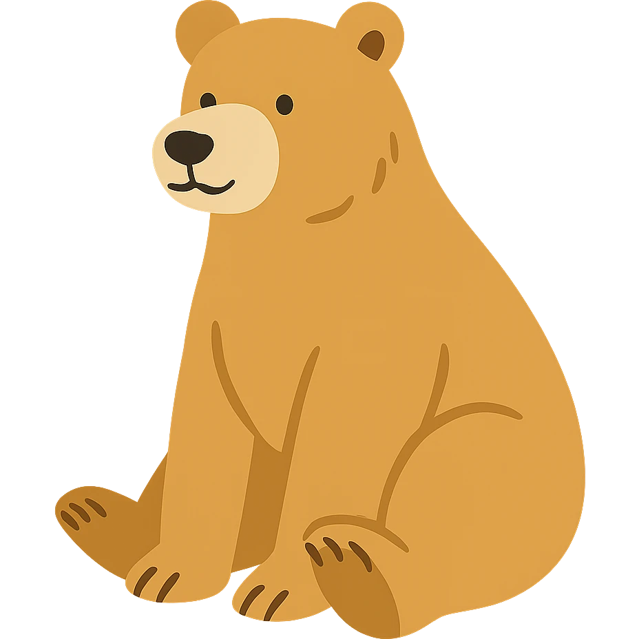 flat toon style blonde grizzly bear sitting, full body emoji