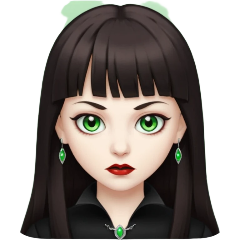 Faça uma vampira com olhos verdes e cabelos morenos com franja emoji