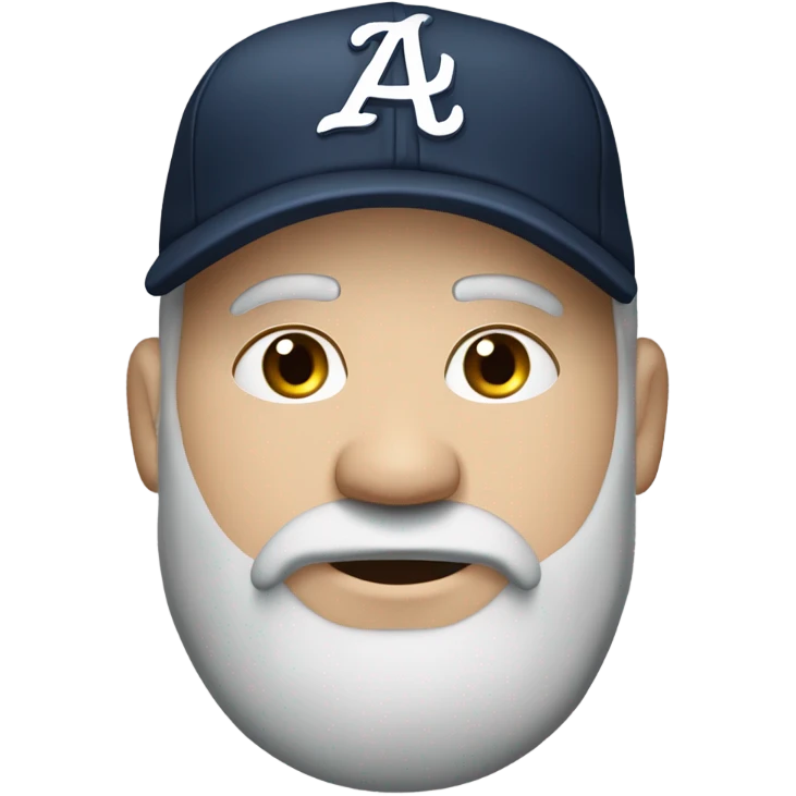 Fat bearded white man, greying beard,  hood, braves baseball cap, mouth agape, squinty eyes emoji