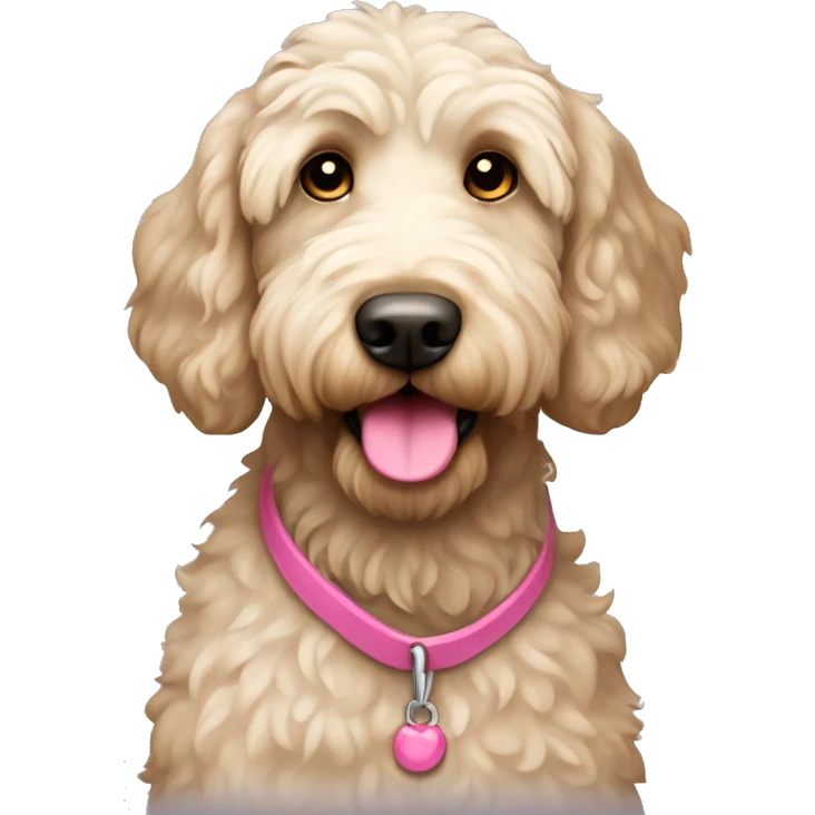 Light beige labradoodle with a pink nose emoji