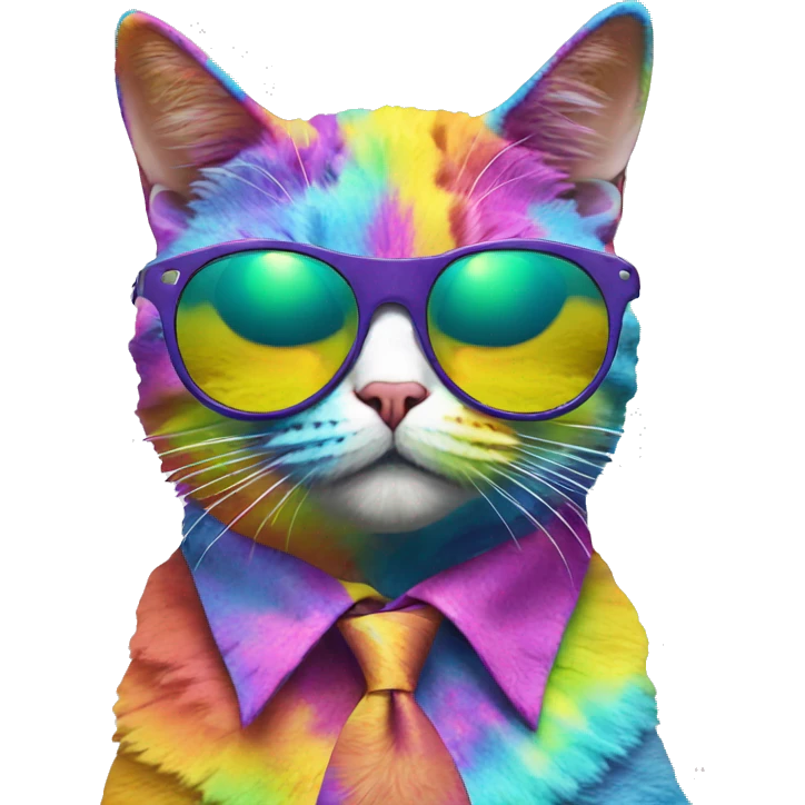 Psychedelic trippy tie die cat wearing sunglasses  emoji
