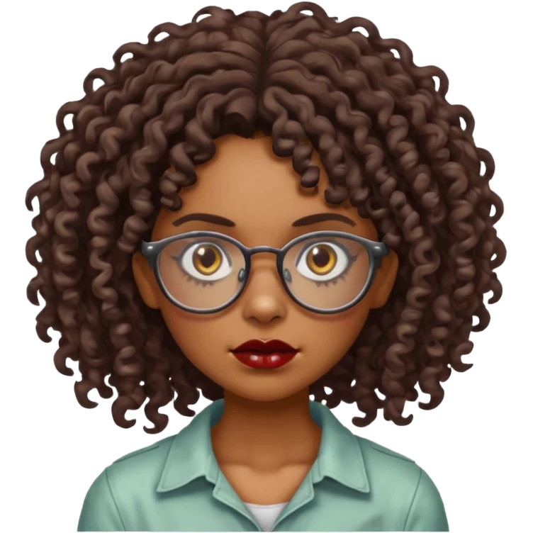 Faz uma zombie feminina parda, muito bonita, cabelo cacheado, óculos de grau e olhos castanhos emoji