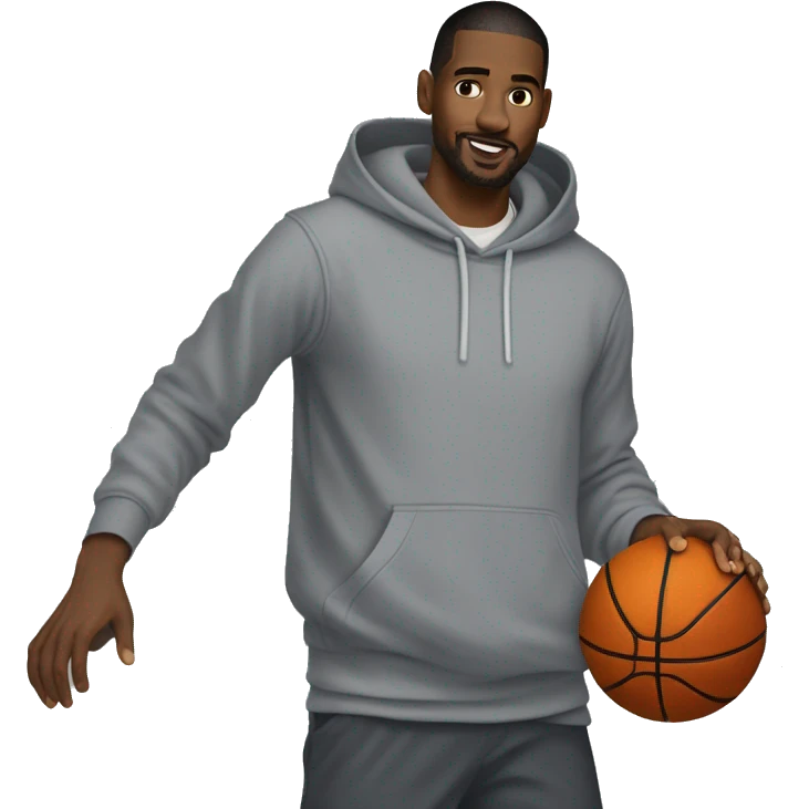 tall white man with dark hair wearing gray hoodie dunking basketball emoji