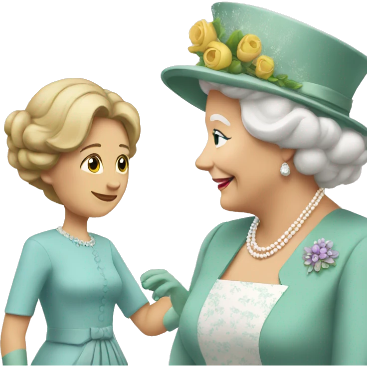 woman in a dress greeting the queen emoji