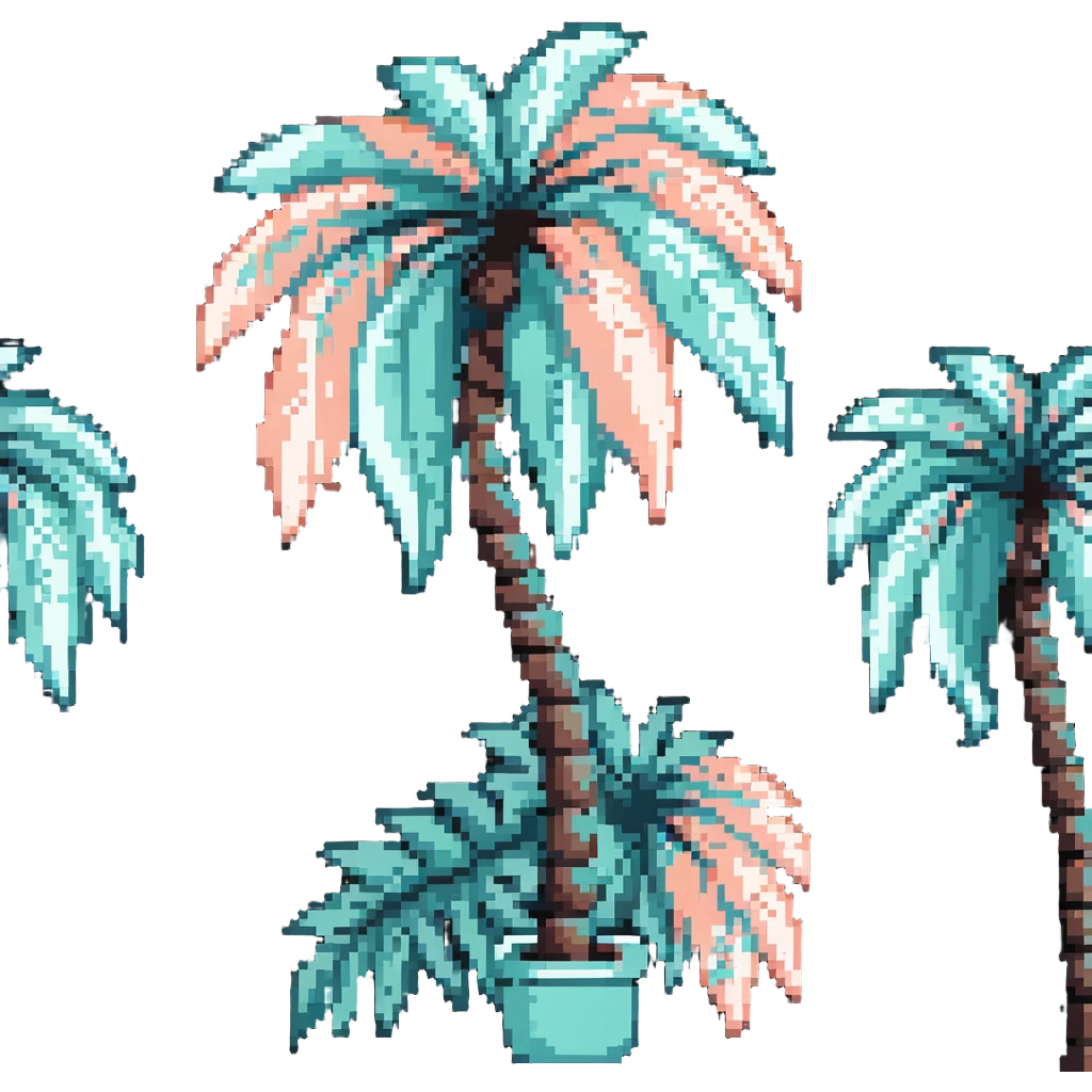 palm tree with pastel teal trunk and pastel peach leaves emoji