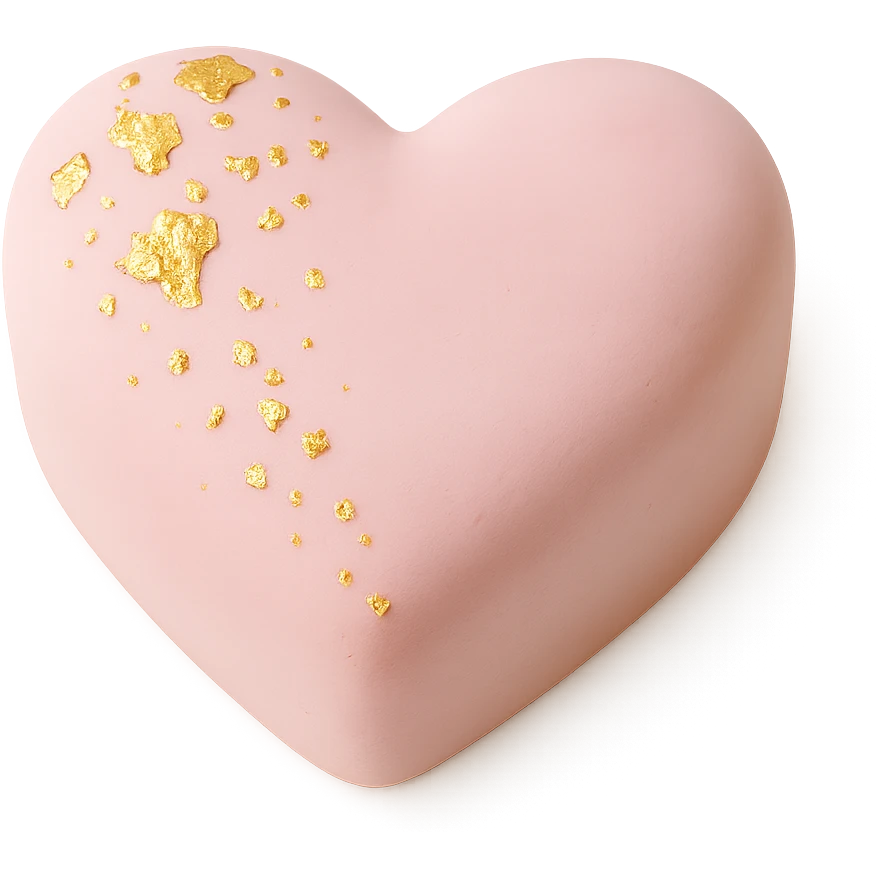 heart-shaped fondant cake with edible gold flakes emoji