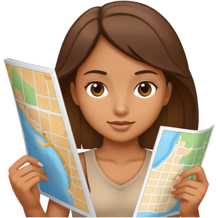 a girl making an exploration with a map emoji